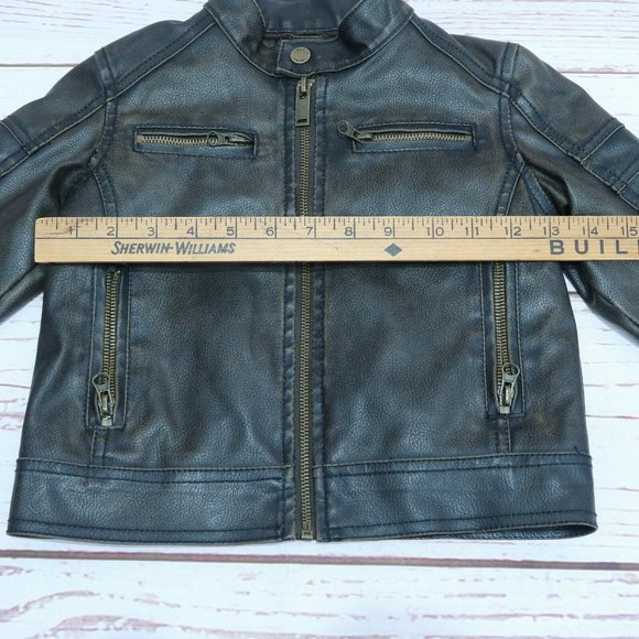 Black Rivet Faux Soft Leather Boys 2T Dress Jacket Front Zip Quilted Lining - Picture 8 of 8